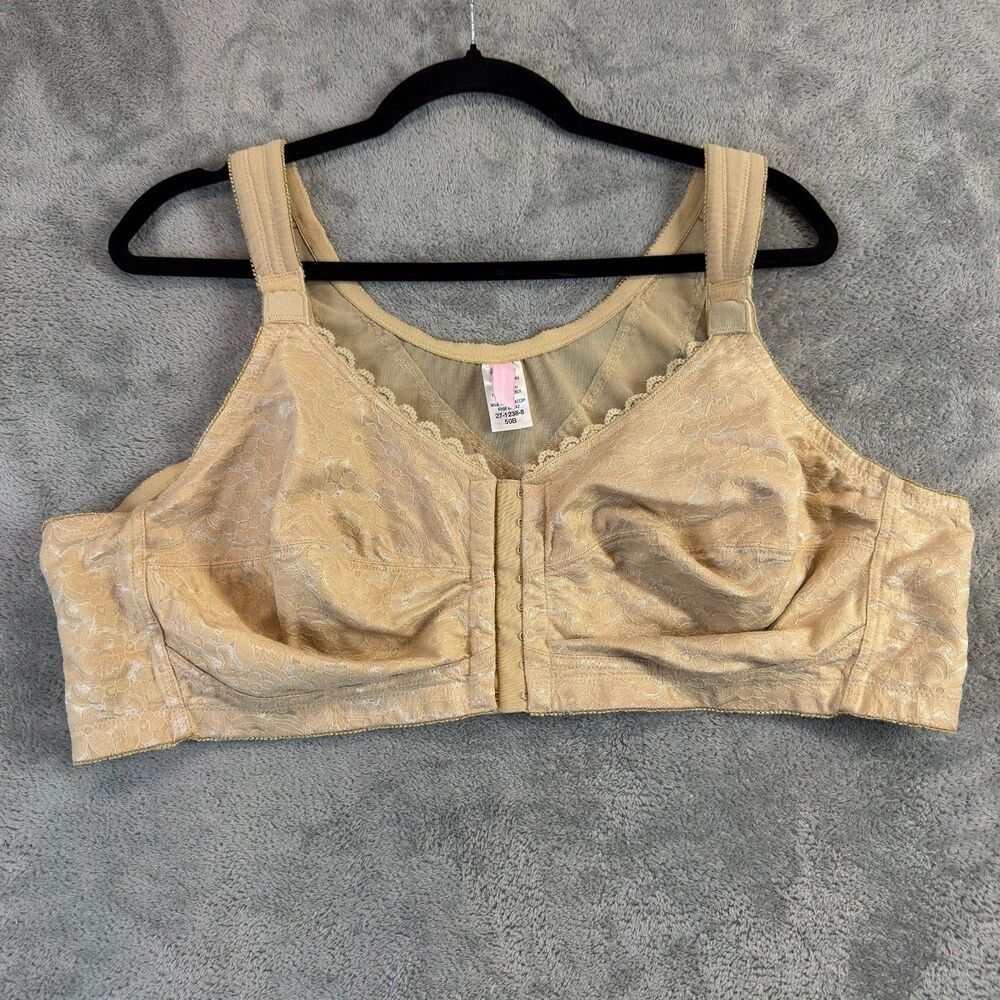 Comfort Choice Bra Womens 50B Beige Front Close Wireless Posture Support Floral